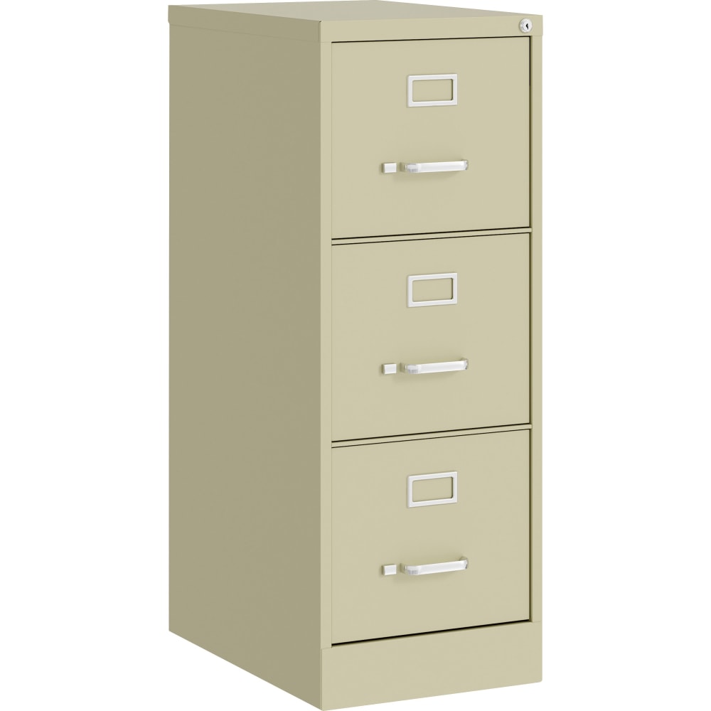 Lorell Fortress Series 22in Commercial-Grade Vertical File Cabinet - 15in x 22in x 40.2in - 3 x Drawer(s) for File - Letter - Vertical - Ball-bearing Suspension, Removable Lock, Pull Handle, Wire Management - Putty - Steel - Recycled