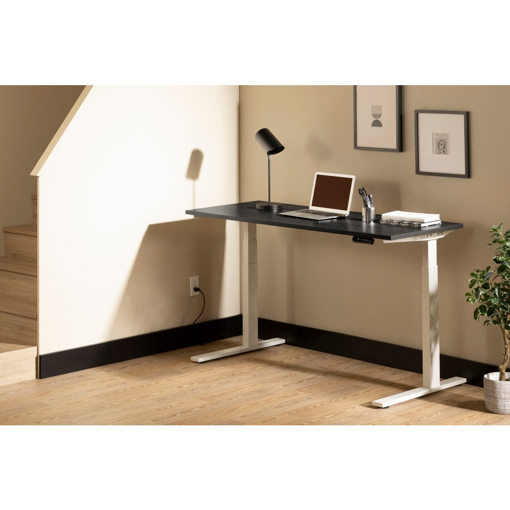 South Shore Ezra Electric Adjustable-Height Standing Desk, 48-3/4inH x 59-1/2inW x 27-1/2inD, Gray Oak/White