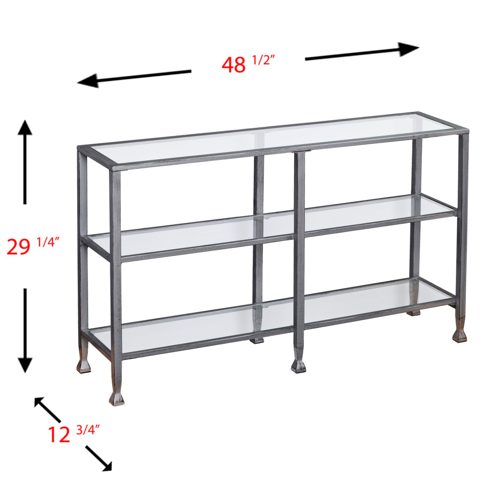 SEI Furniture Jaymes Metal/Glass 3-Tier Console Table/Media Stand, Rectangular, Clear/Silver