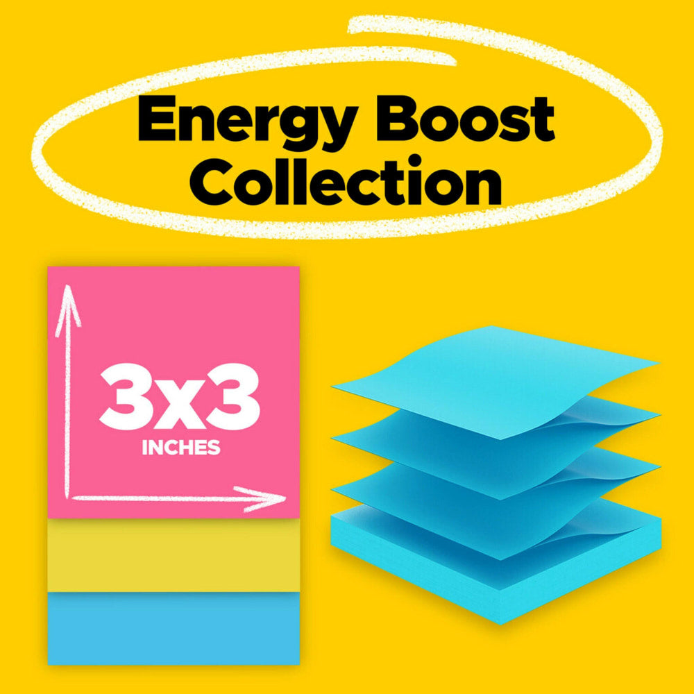 Post-it Super Sticky Pop Up Notes, 3 in x 3 in, 10 Pads, 90 Sheets/Pad, 2x the Sticking Power, Energy Boost Collection