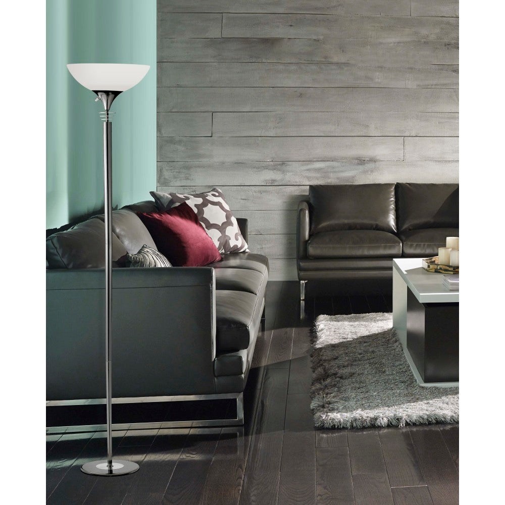 Adesso Metropolis 300W Torchiere Floor Lamp, 71 1/2inH, Frosted White Shade/Black Nickel Base