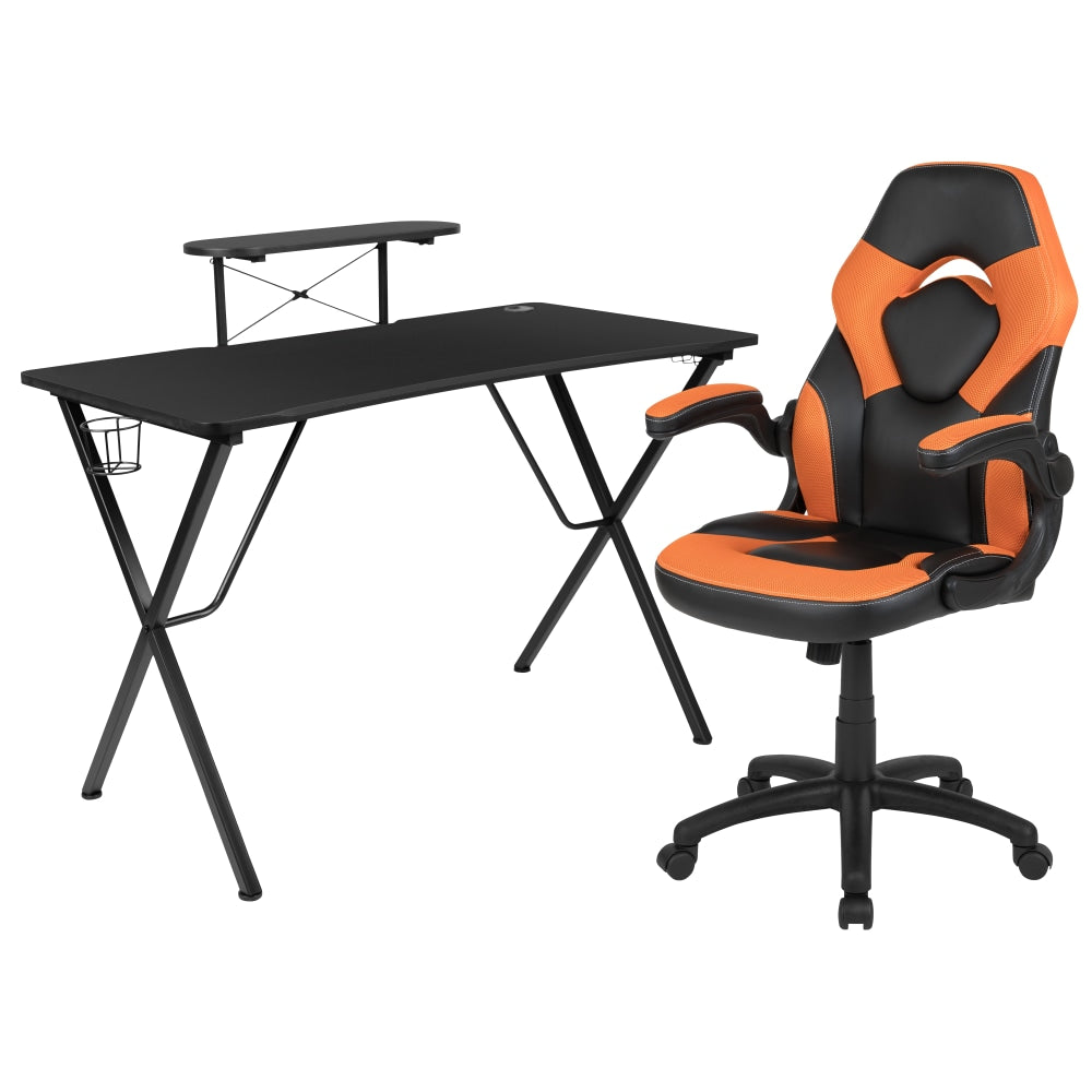 Flash Furniture Gaming Desk And Racing Chair Set With Cup Holder, Headphone Hook and Monitor/Smartphone Stand, Orange