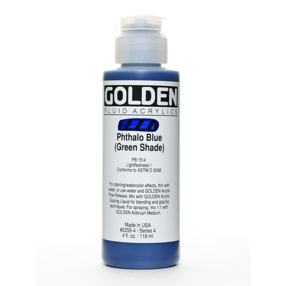 Golden Fluid Acrylic Paint, 4 Oz, Phthalo Blue/Green Shade