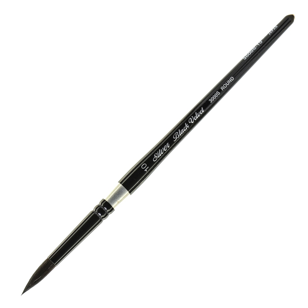 Silver Brush 3000S Black Velvet Series Paint Brush, Size 10, Round Bristle, Squirrel Hair/Synthetic Filament, Multicolor