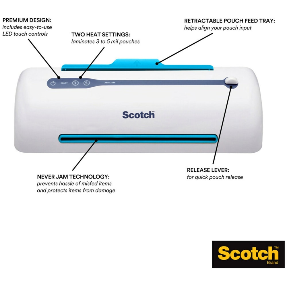 Scotch Smart Thermal Laminator, 9-1/2in Width, 1 Thermal Laminator, Never Jam Technology Automatically Prevents Misfed Items