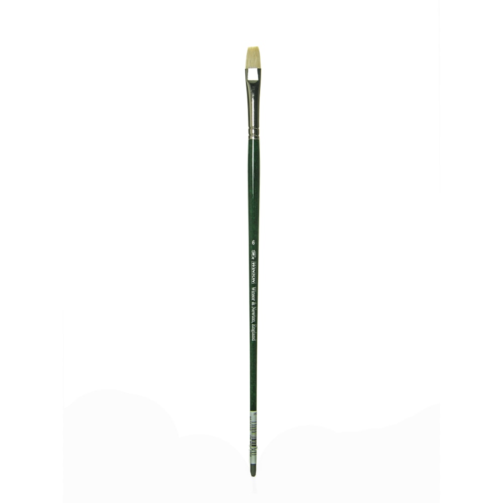 Winsor & Newton Winton Hog Paint Brush, Size 6, Short Flat/Bright Bristle, Hog Hair, Green