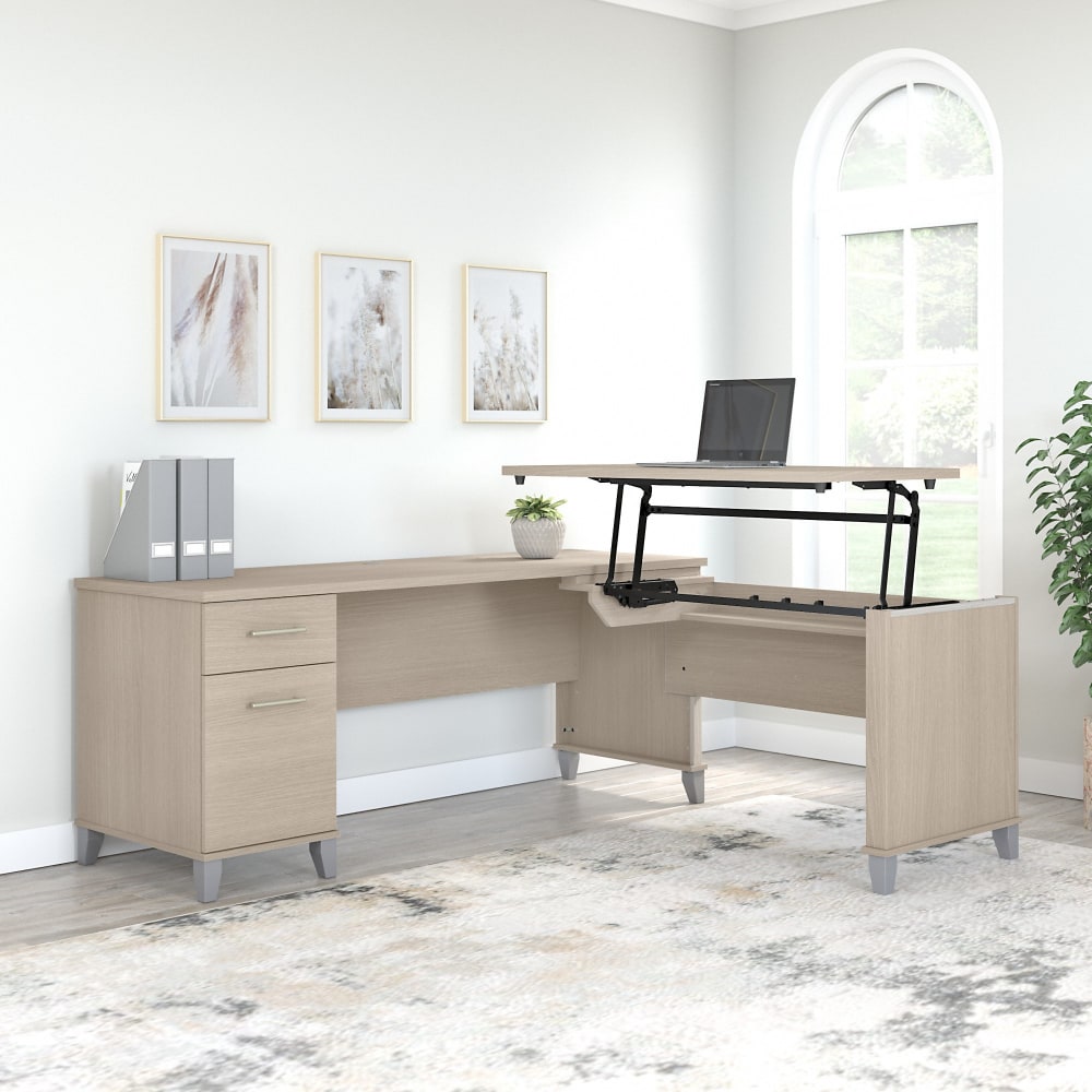 Bush Furniture Somerset 72inW 3-Position Sit-to-Stand L-Shaped Desk, Sand Oak, Standard Delivery