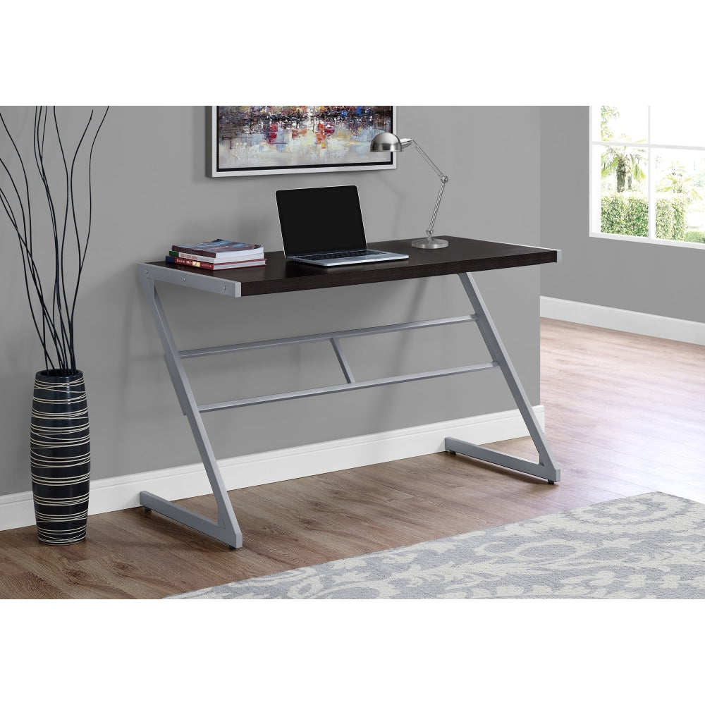 Monarch Specialties 48inW Computer Desk With Z-Shaped Metal Base, Cappuccino/Silver