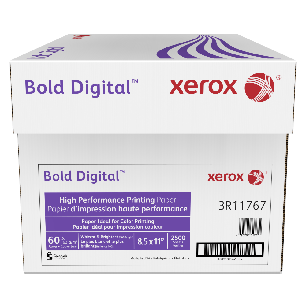 Xerox Bold Digital Printing Paper, Letter Size (8 1/2in x 11in), 100 (U.S.) Brightness, 60 Lb Cover (163 gsm), FSC Certified, 250 Sheets Per Ream, Case Of 10 Reams