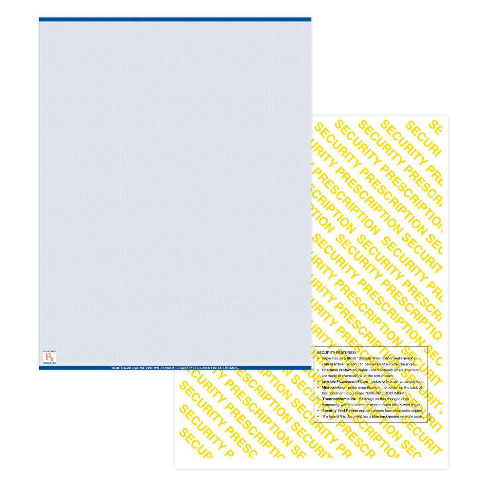 Medicaid-Compliant High-Security Perforated Laser Prescription Forms, Full Sheet, 1-Up, 8-1/2in x 11in, Blue, Pack Of 2,500 Sheets