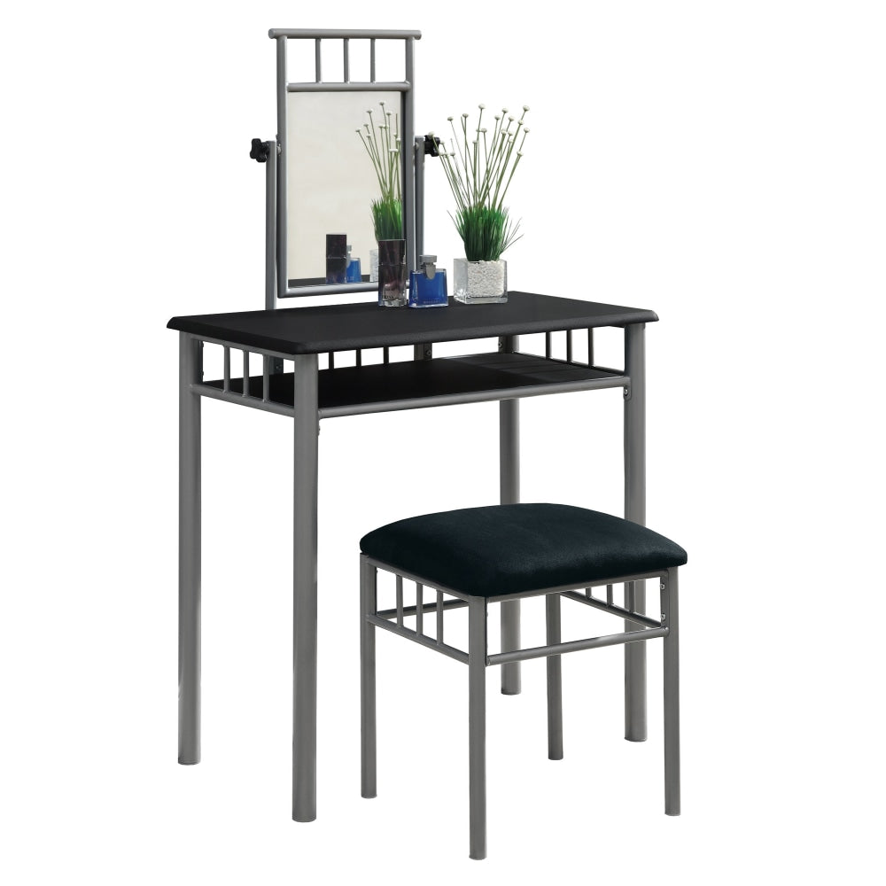 Monarch Specialties Nora Vanity Set, 50-1/2inH x 29inW x 16inD, Black/Silver