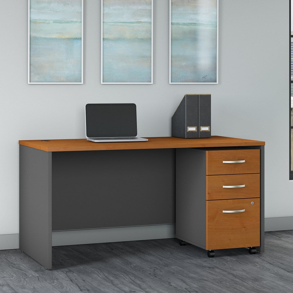 Bush Business Furniture Components 60inW Office Computer Desk With 3-Drawer Mobile File Cabinet, Natural Cherry/Graphite Gray, Standard Delivery