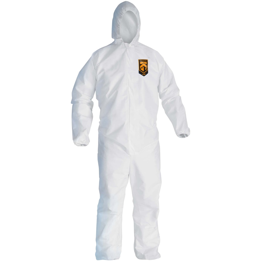 Kimberly-Clark Professional KleenGuard A20 Microforce Particle Protection Coveralls, Hooded, Zipper, 2X, White, Pack Of 24 Coveralls