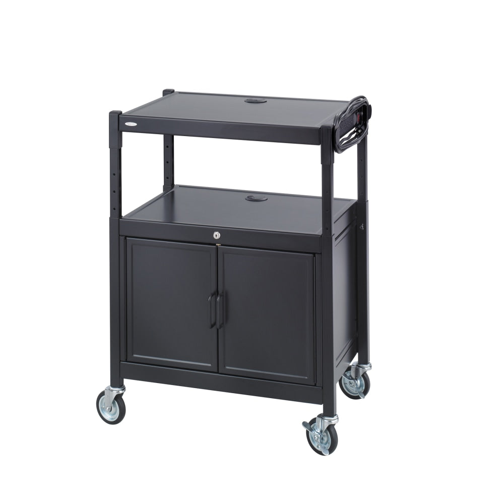 Safco Steel Adjustable AV Carts With Cabinet,Adjust.,42inH x 24inW x 18inD, Black