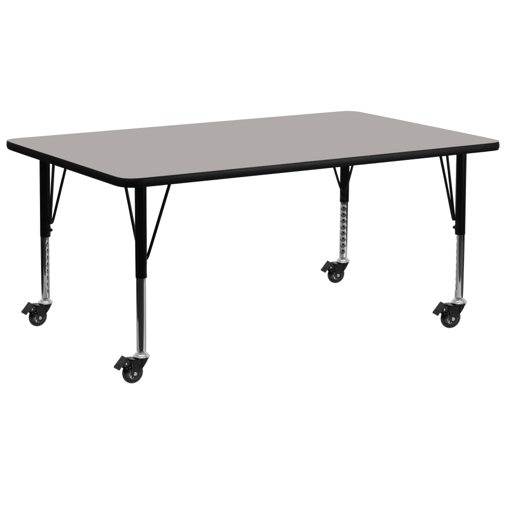 Flash Furniture Mobile Rectangular HP Laminate Activity Table With Height Adjustable Short Legs, 25-1/2inH x 30inW x 72inD, Gray