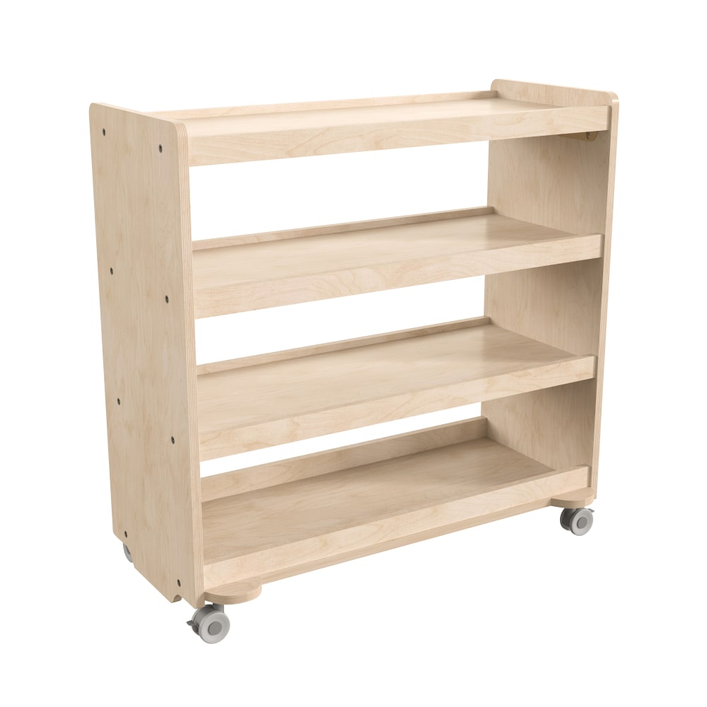 Flash Furniture Bright Beginnings Commercial-Grade Space-Saving Wooden Mobile Classroom Storage Cart With Locking Caster Wheels, 31-1/2inH x 31-1/2inW x 15-3/4inD, Beech