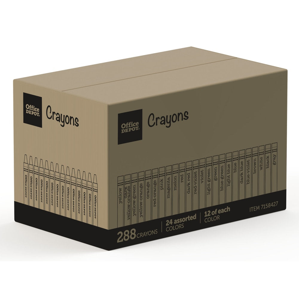 Office Depot Brand Crayons, Assorted Colors, 24 Crayons Per Pack, Box Of 12 Packs