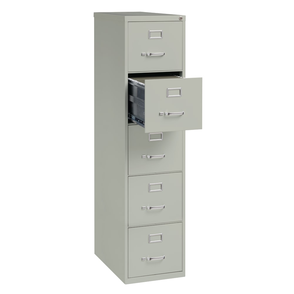 WorkPro 26-1/2inD Vertical 5-Drawer File Cabinet, Light Gray