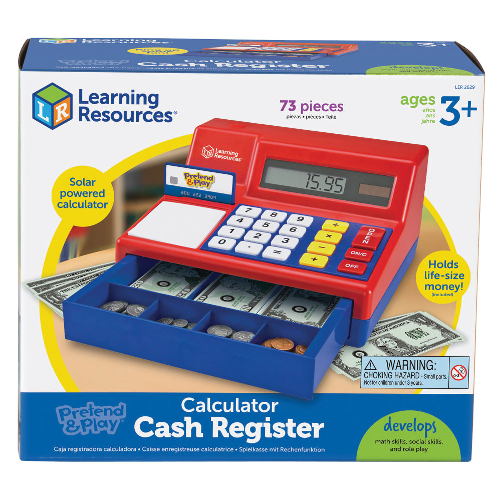 Learning Resources Pretend & Play Calculator Cash Register, 5 3/4inH x 9 1/2inW x 10 1/2inD, Grades Pre-K - 3