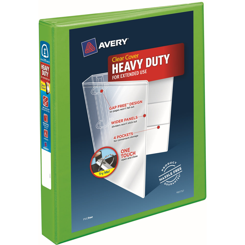 Avery Heavy-Duty View 3-Ring Binder With Locking One-Touch EZD Rings, 1in D-Rings, 42% Recycled, Chartreuse