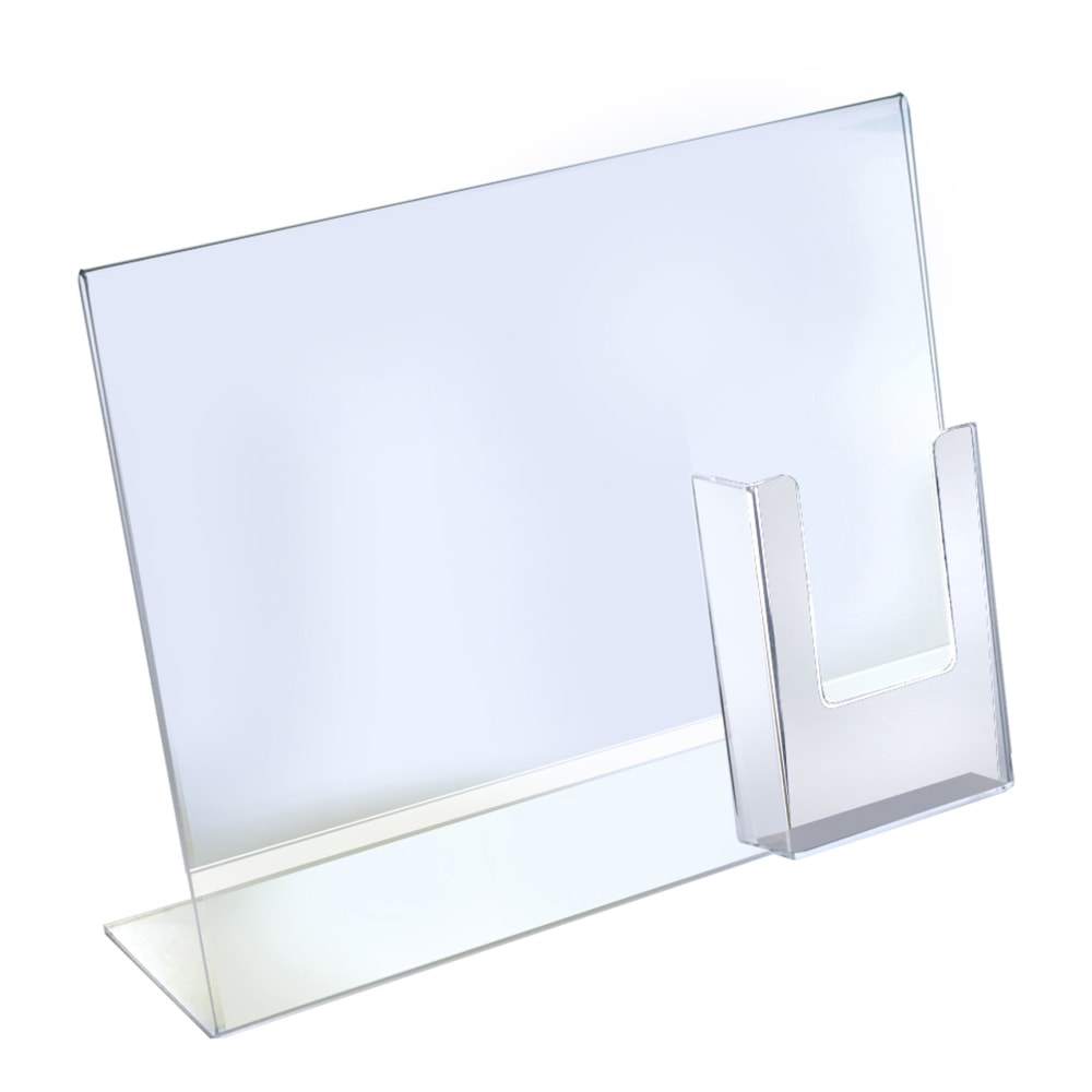 Azar Displays Acrylic Horizontal/Vertical L-Shaped Sign Holders With Brochure Pocket, 11inH x 14inW x 3inD, Clear, Pack Of 2 Holders