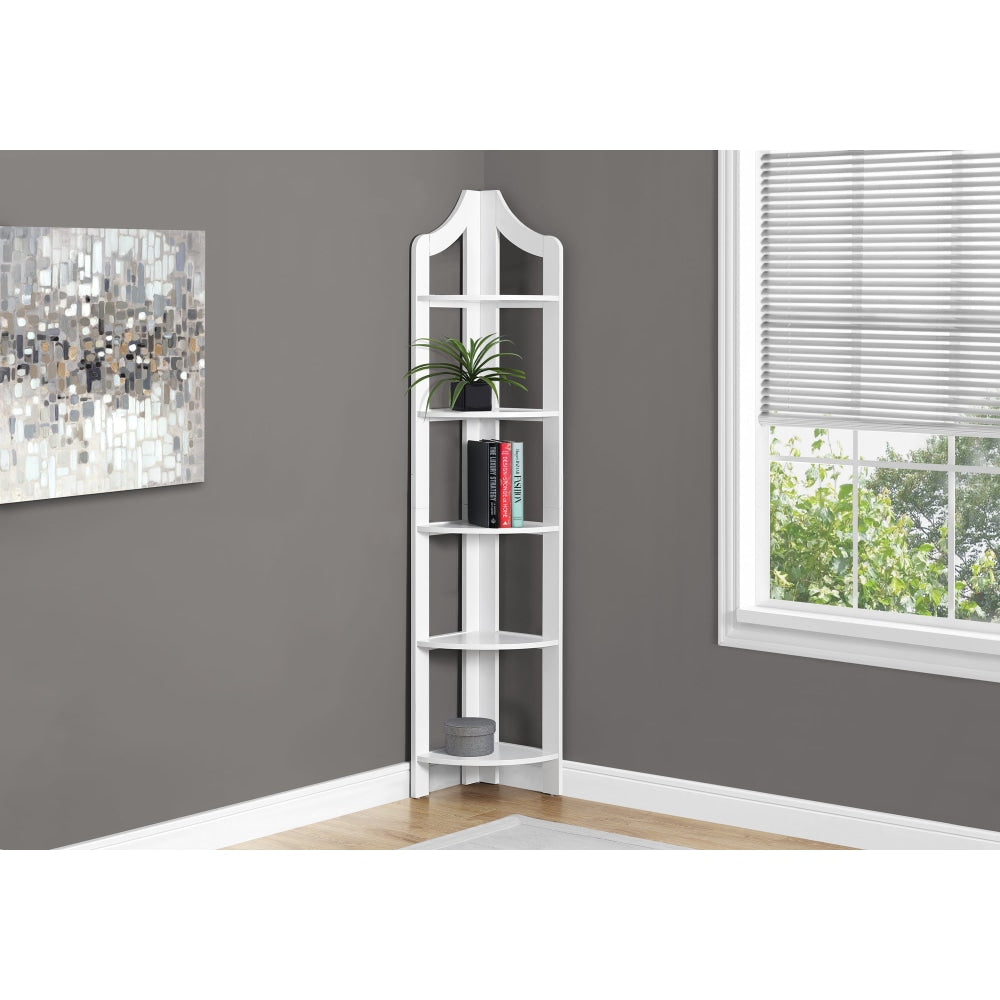 Monarch Specialties Lori 71inH 5-Shelf Corner Bookcase, White