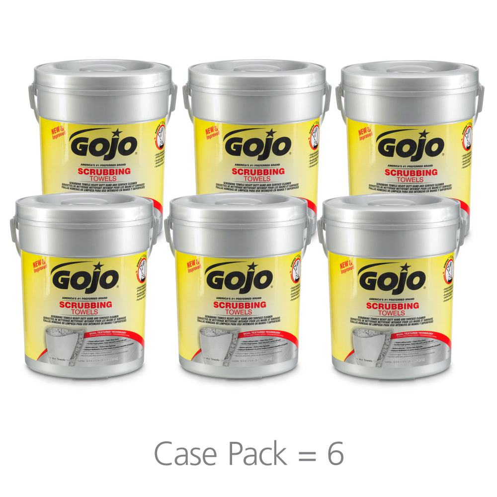 GOJO Scrubbing Towels, Fresh Citrus Scent, 10 1/2in x 12in, White, Canister Of 72 Wipes