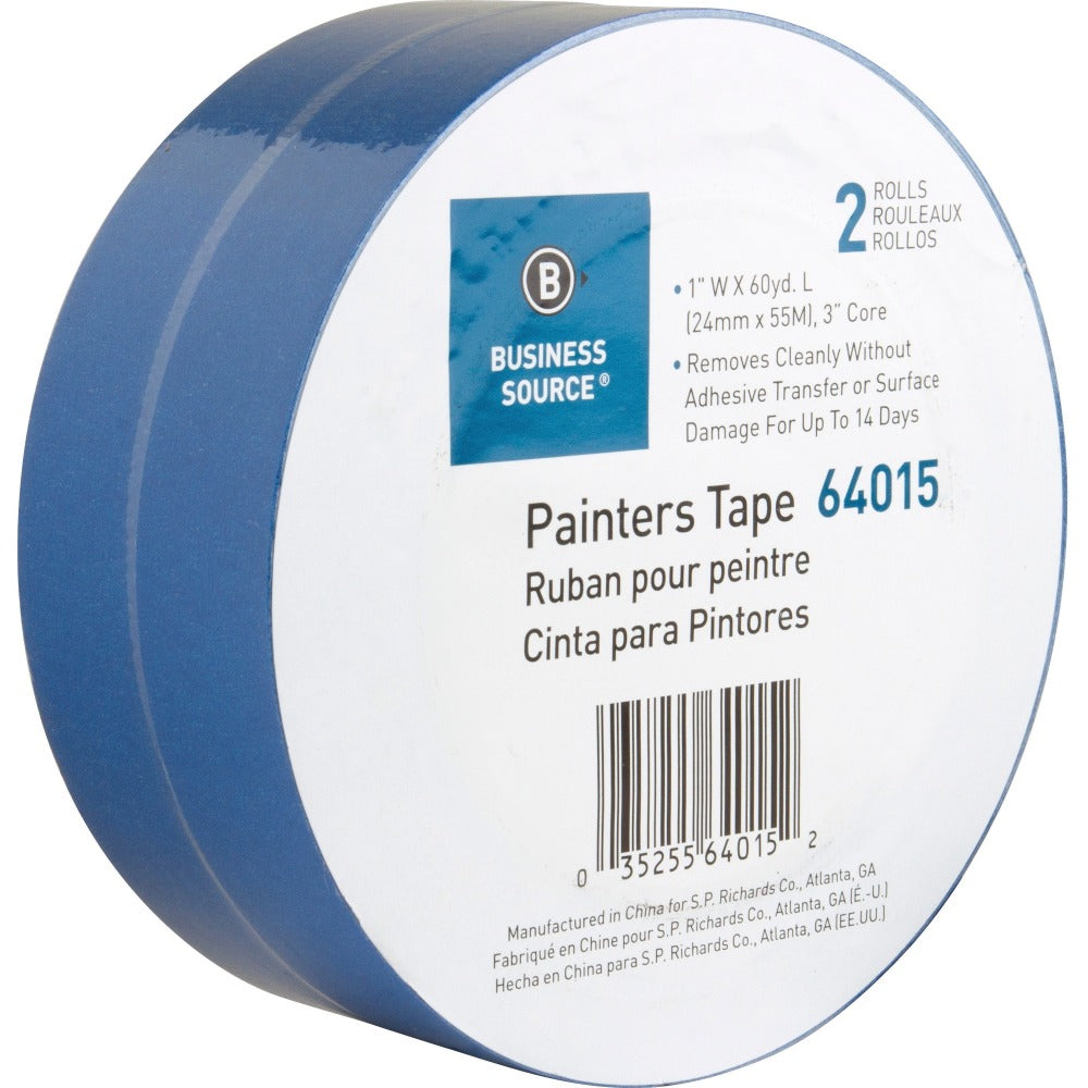 Business Source Multisurface Painters Tape - 60 yd Length x 1in Width - 5.5 mil Thickness - 2 / Pack - Blue