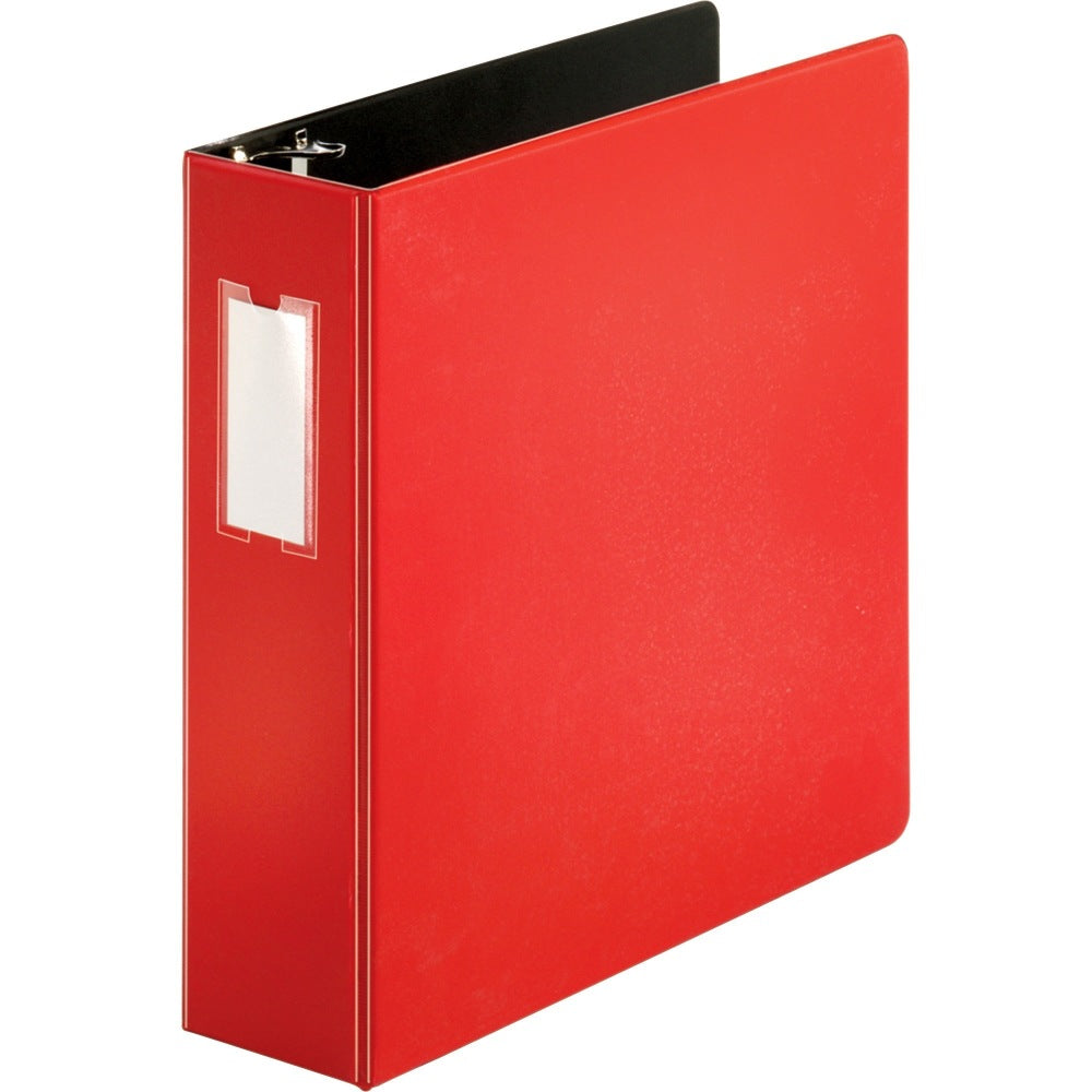 Business Source Slanted D-Ring Binders, 3in Ring, Red