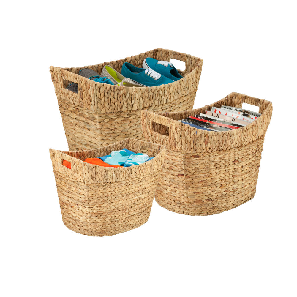 Honey-Can-Do Water Hyacinth Basket Set, Large Size, Assorted Sizes (S, M, L), Natural/Brown, Pack Of 3