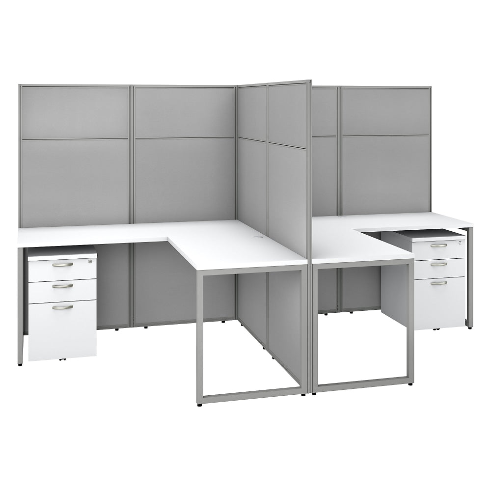 Bush Business Furniture Easy Office 60inW 2-Person L-Shaped Cubicle Desk With Drawers And 66inH Panels, Pure White/Silver Gray, Standard Delivery