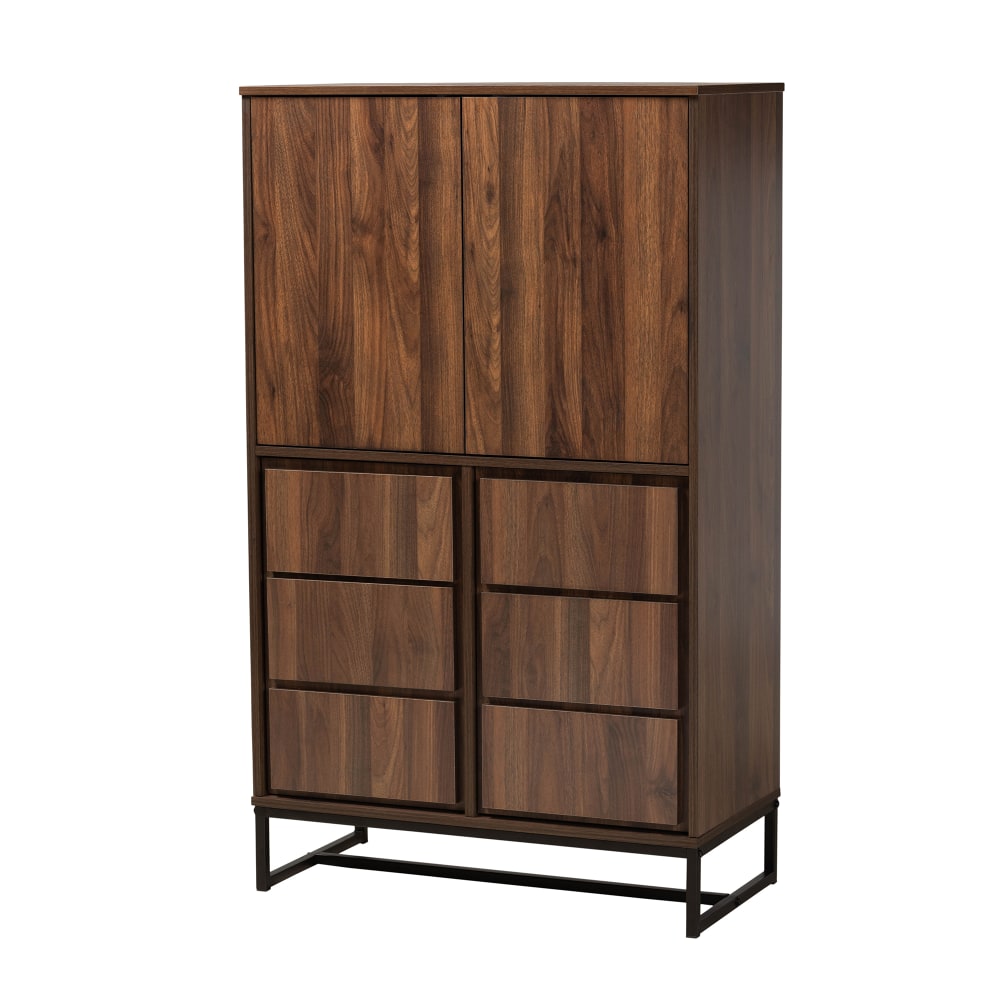 Baxton Studio Modern And Contemporary 54inH Multipurpose Storage Cabinet, Walnut Brown/Black