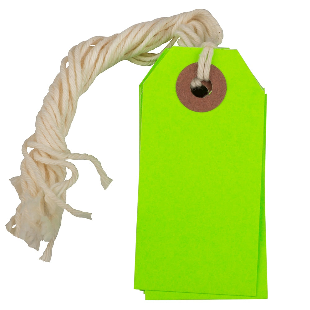 JAM Paper Tiny Gift Tags, 3-3/8in x 2-3/4in, Neon Green, Pack Of 10 Tags