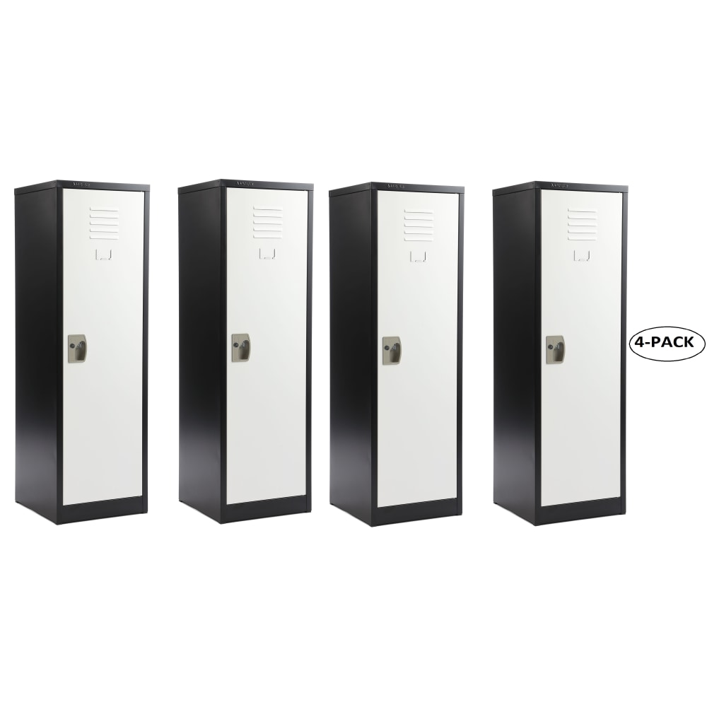 Alpine AdirOffice Kids' 1-Tier Steel Lockers, 48inH x 15inW x 15inD, Black/White, Pack Of 4 Lockers