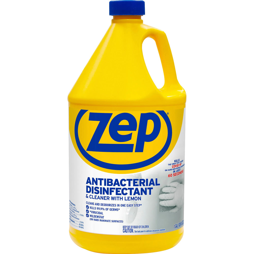 Zep Antibacterial Disinfectant and Cleaner - For Multipurpose - 128 fl oz (4 quart) - Lemon Scent - 4 / Carton - Anti-bacterial, Disinfectant - Blue