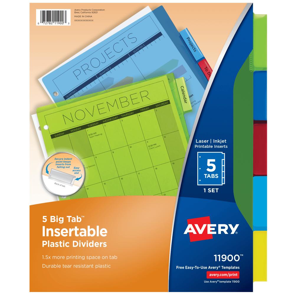 Avery Big Tab Insertable Plastic Dividers, Multicolor, 5-Tab