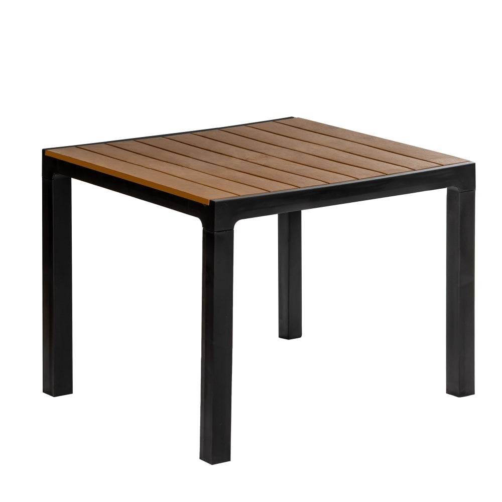 Inval Madeira 4-Seat Square Plastic Patio Dining Table, 29-3/16in x 35-7/16in, Black/Teak Brown