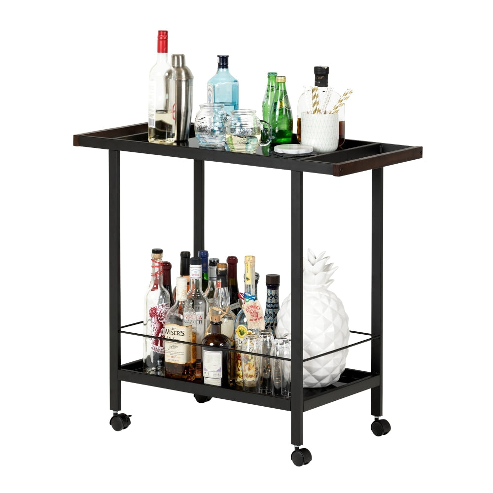 South Shore City Life 2-Shelf Metal Bar Cart With Wheels, 31-1/4inH x 34-1/2inW x 15-3/4inD, Black