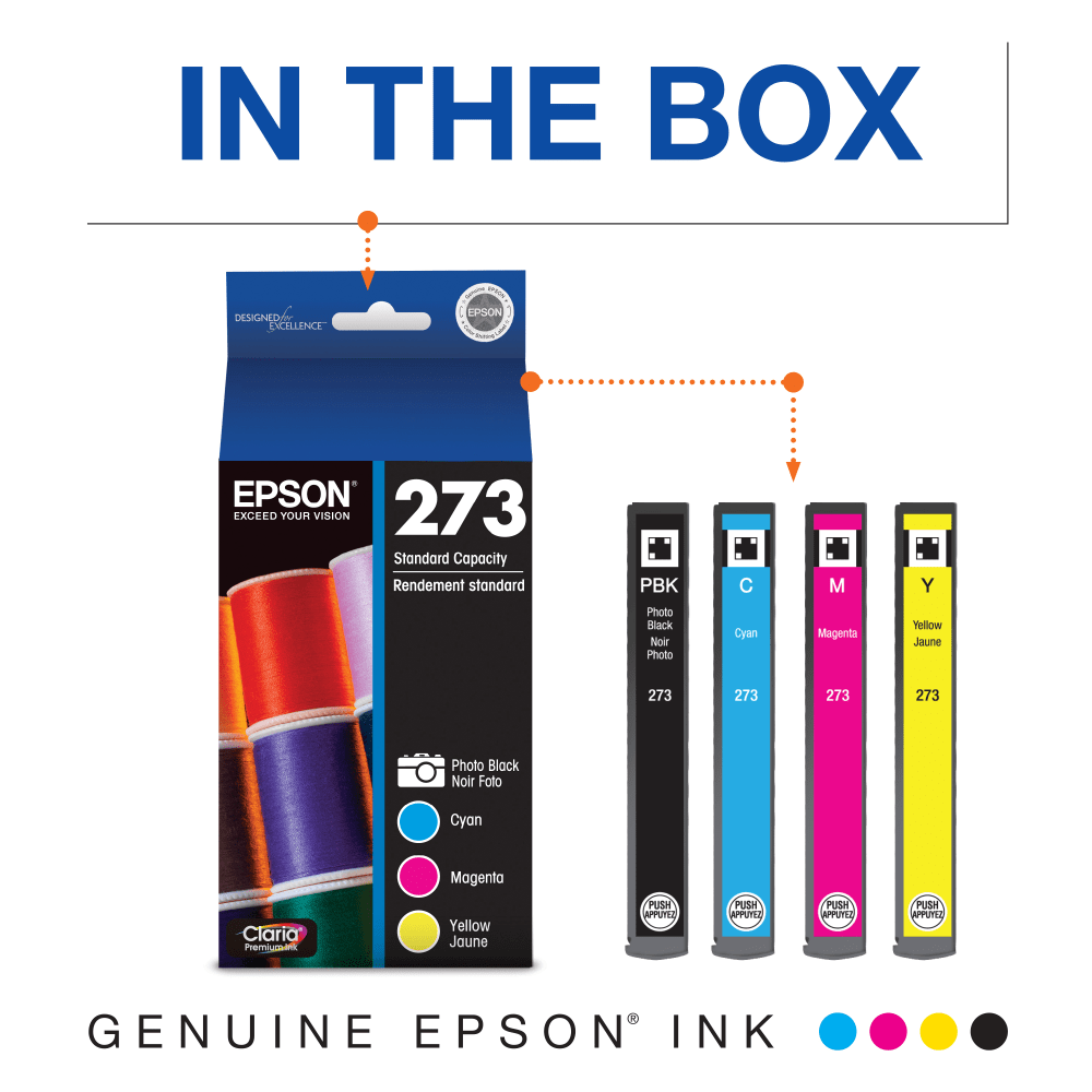 Epson 273 Claria Premium Black And Cyan, Magenta, Yellow Ink Cartridges, Pack Of 4, T273520-S