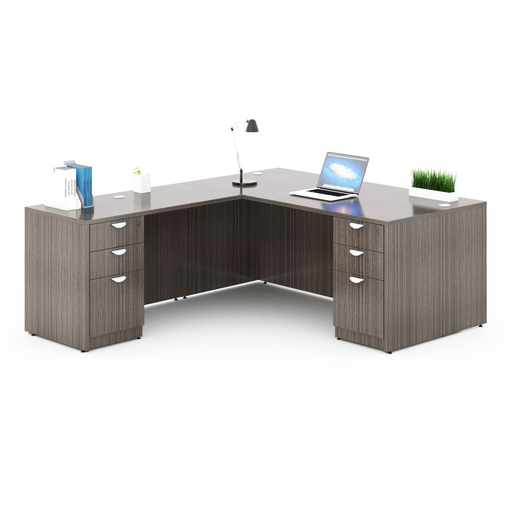 Boss Office Products Holland Series 71inW Executive L-Shaped Corner Desk With 2 File Storage Pedestals, Driftwood