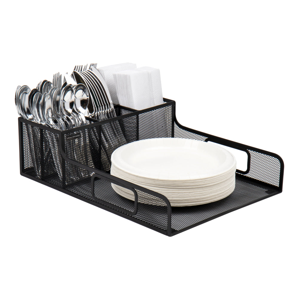 Mind Reader Utensil Napkin & Plate Holder, Silverware Organizer, 5-1/2inH x 14-3/4inW x 11-1/2inD, Black