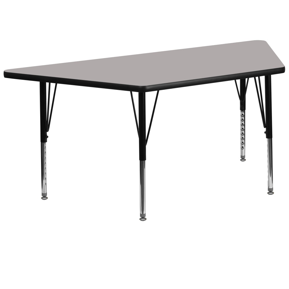 Flash Furniture Trapezoid HP Laminate Activity Table With Height-Adjustable Short Legs, 25-1/4inH x 29inW x 57inD, Gray