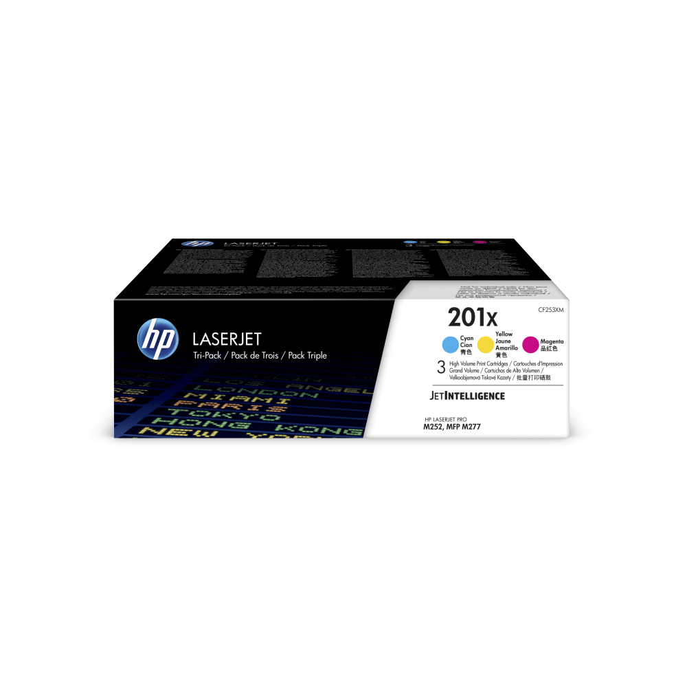 HP 201X Cyan; Magenta; Yellow High Yield Toner Cartridges, Pack Of 3, CF253XM