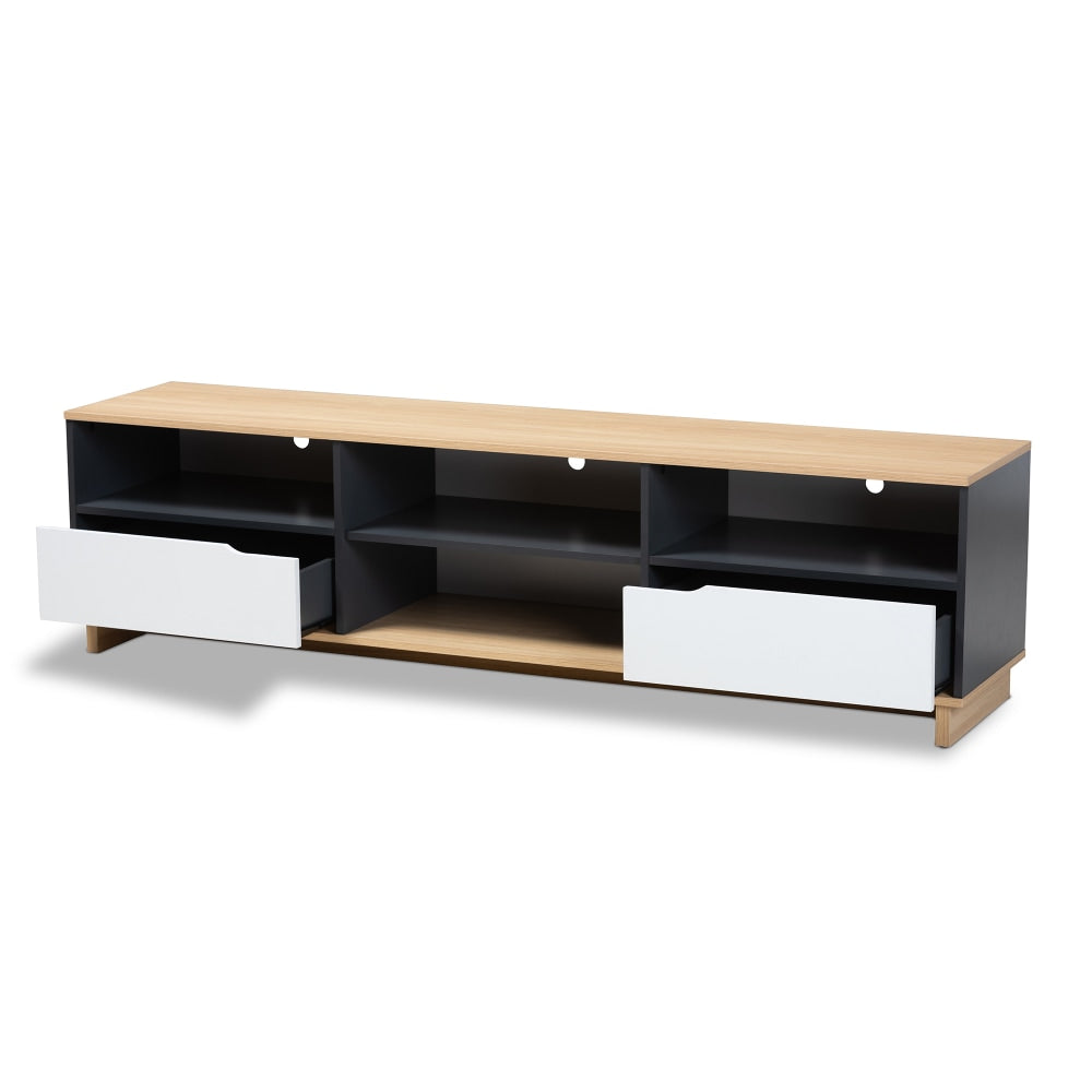 Baxton Studio Mid-Century Modern 2-Drawer Wood TV Stand, Multicolor