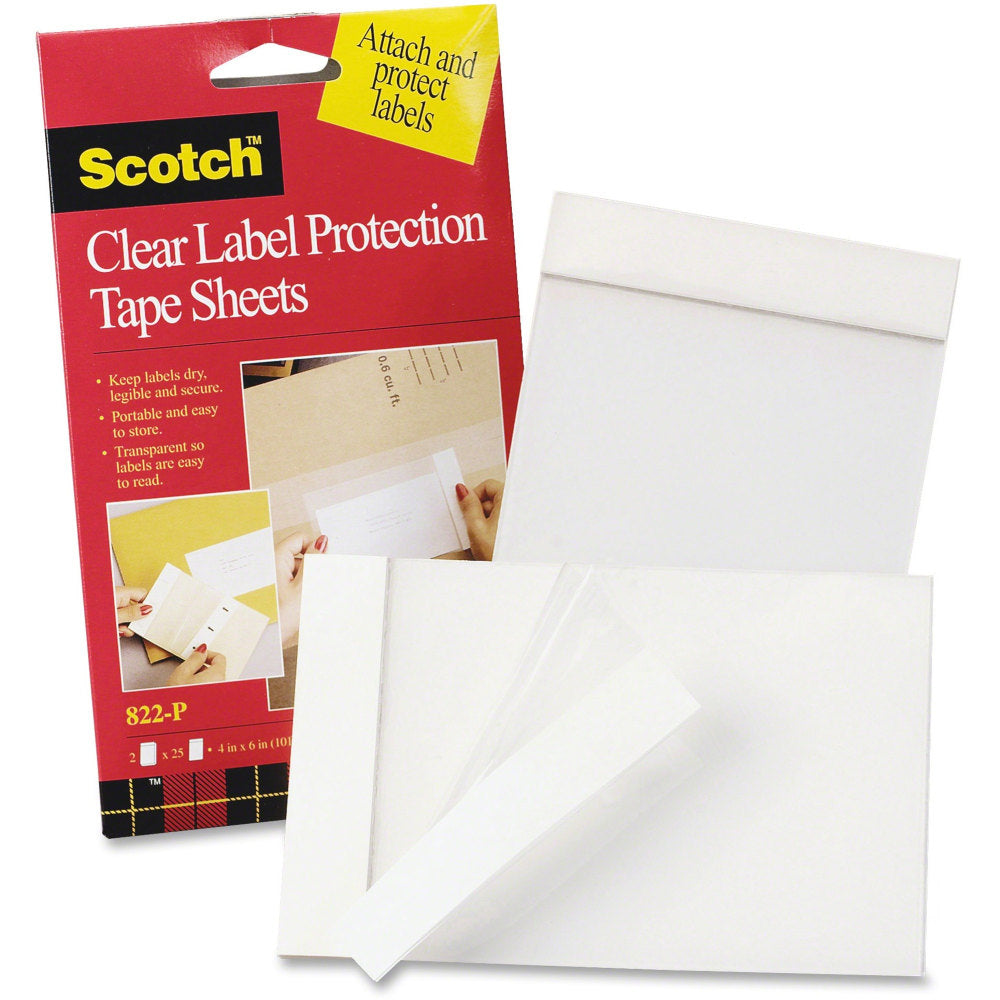 3M Label Protection Tape Sheets, 4in X 6in - 4in Width x 6in Length - Polypropylene Backing - 2 / Pack - Clear