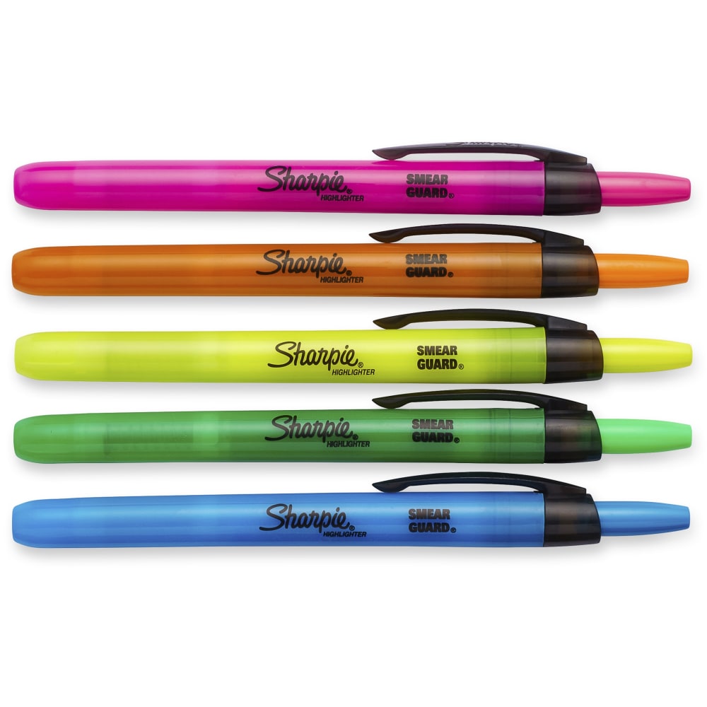 Sharpie Accent Retractable Highlighters, Assorted Colors, Pack Of 5