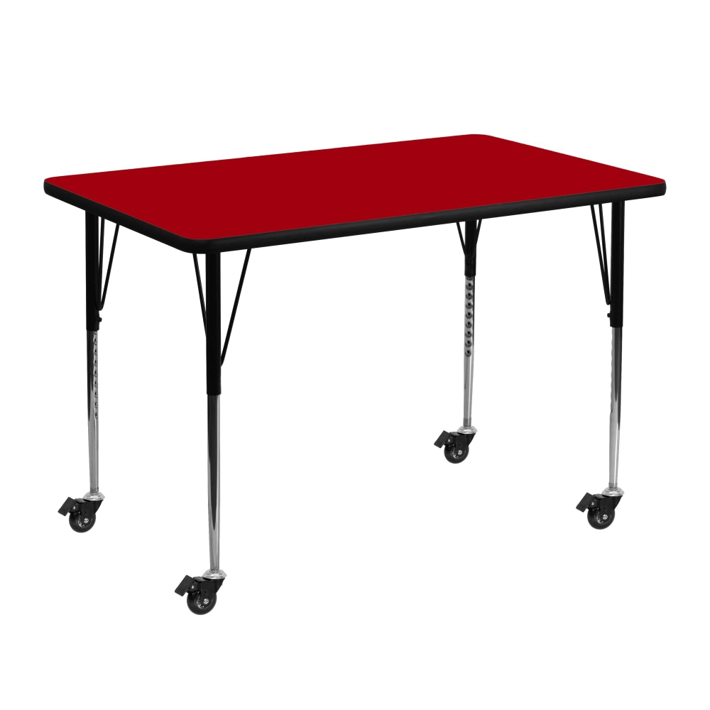 Flash Furniture Mobile Rectangular Thermal Laminate Activity Table With Standard Height-Adjustable Legs, 30-3/8inH x 30inW x 48inD, Red