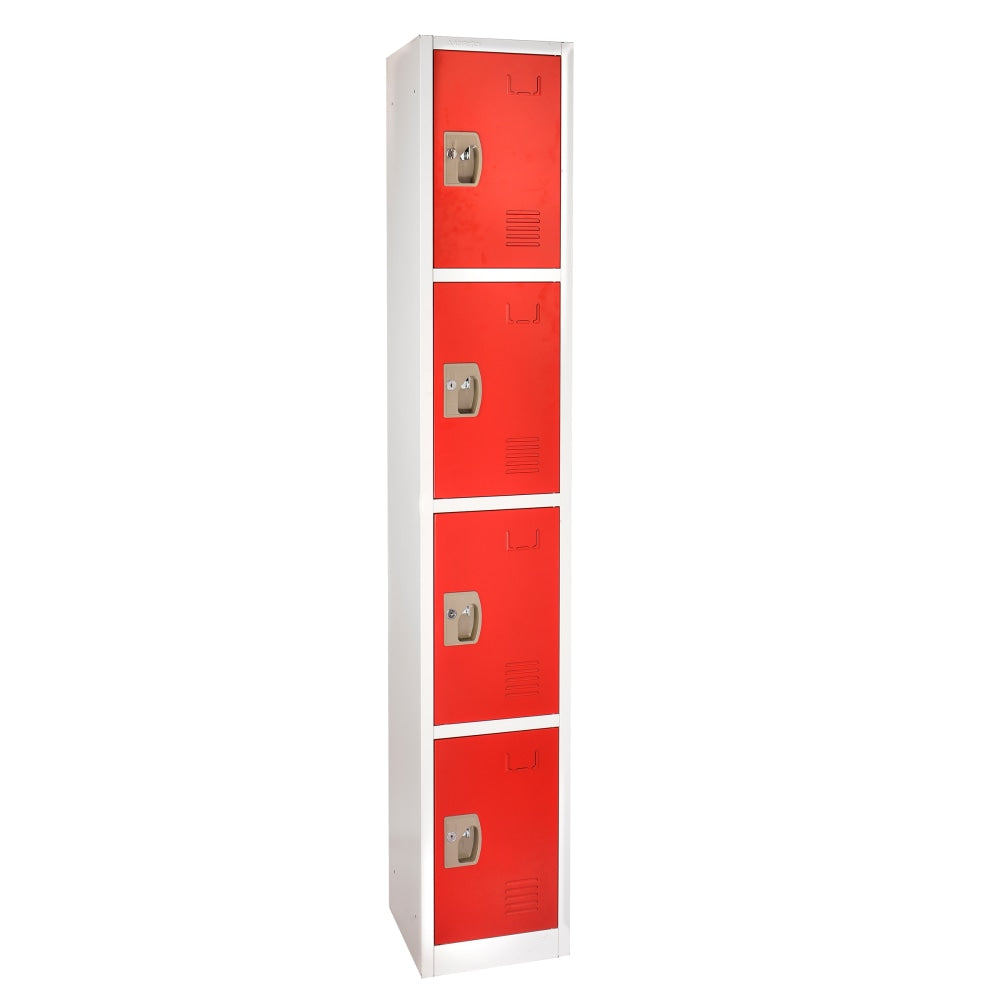 Alpine AdirOffice 4-Tier Steel Locker, 72inH x 12inW x 12inD, Red