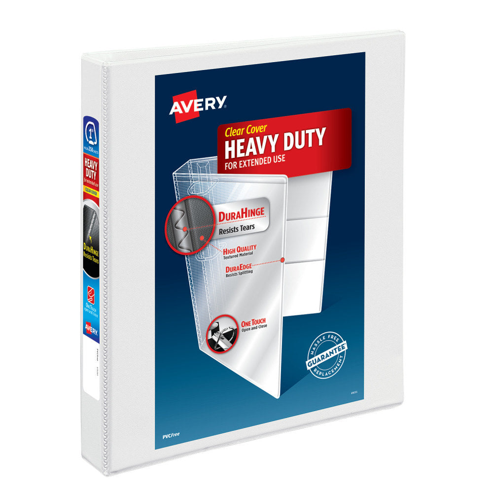 Avery Nonstick Heavy-Duty View 3-Ring Binder With EZ-Turn Rings, 1in D-Rings, 45% Recycled, White