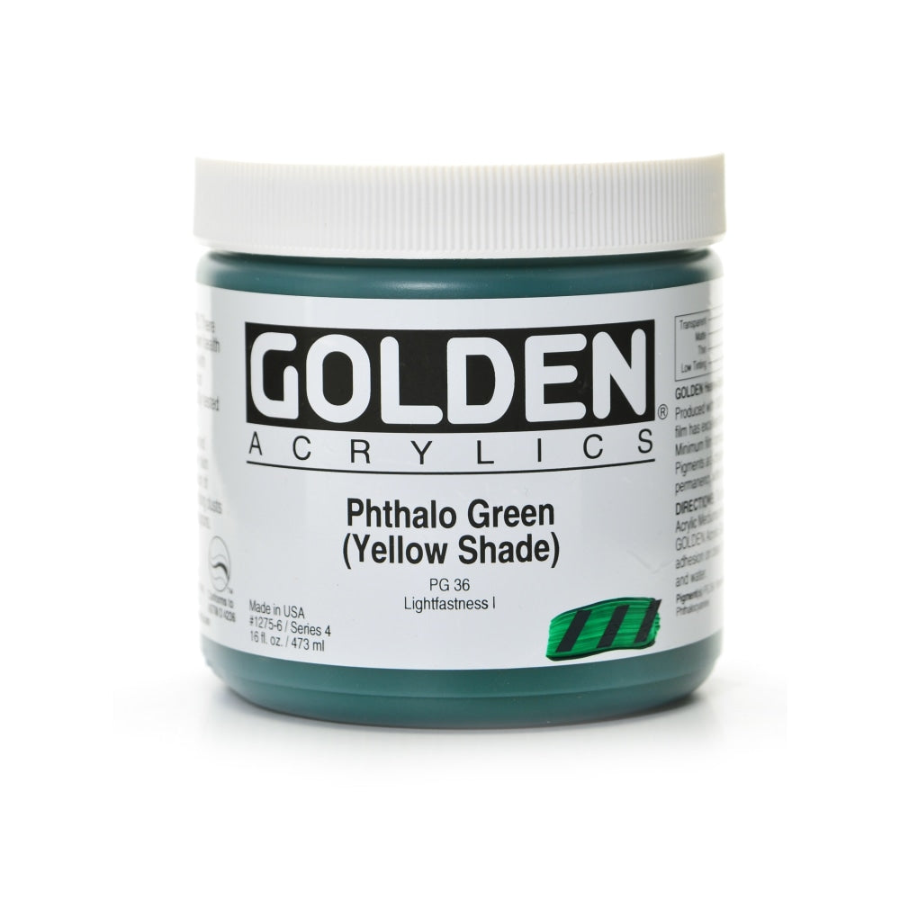 Golden Heavy Body Acrylic Paint, 16 Oz, Phthalo Green/Yellow Shade